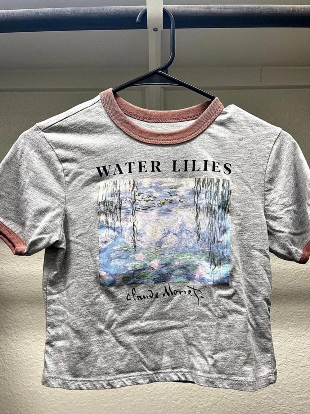 Water Lilies Claude Monet Crop Graphic Ringer Baby Tee Gray Mauve